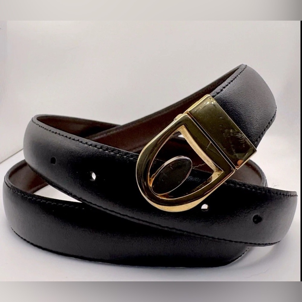VTG Reversible Black/ Brown Leather Belt with Swivel Gold/ Silver Toned Buckle
